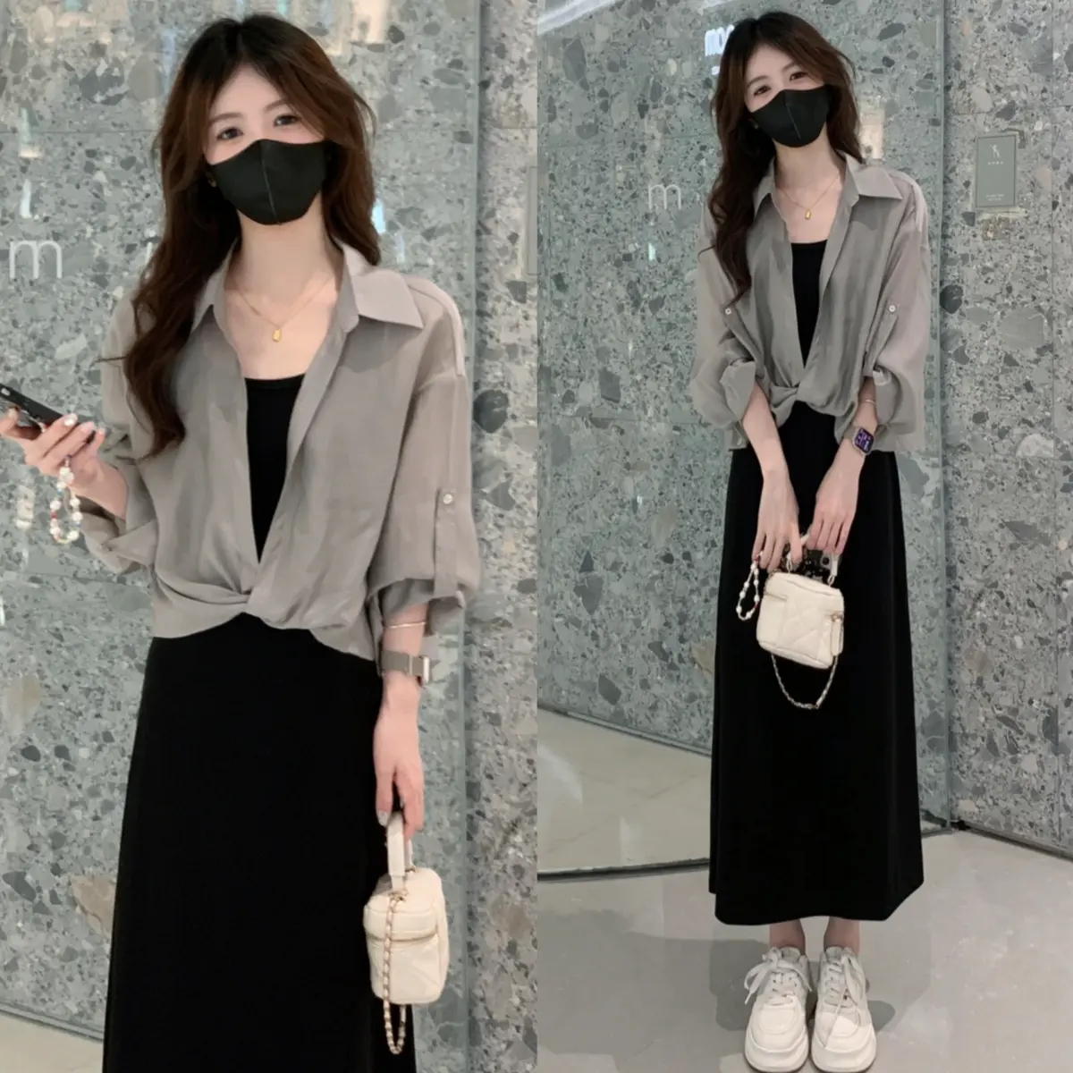 Áo Sơ Mi Tay Lửng Bộ Hai Mảnh Váy Hai Dây Nữ, Bộ Một Mảnh, Thích Hợp Cho Mùa Thu Và Mùa Hè, Chống Nắng, Bộ Đồ Thường Ngày Ưu Đãi Đặc Biệt Năm 2024