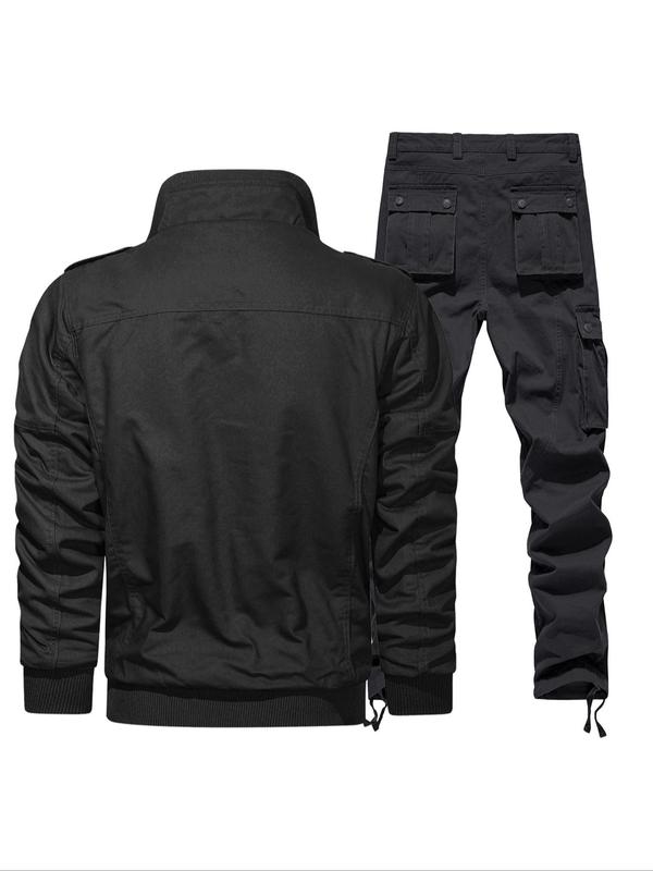 Men's Solid Color Zip Up Jacket & Pants Two-piece Set, Regular Fit Casual Fashion Cozy Breathable Two Piece Outfits for Daily Outdoor Wear, Men Clothes for Spring & Fall, Apparel, Menswear 7