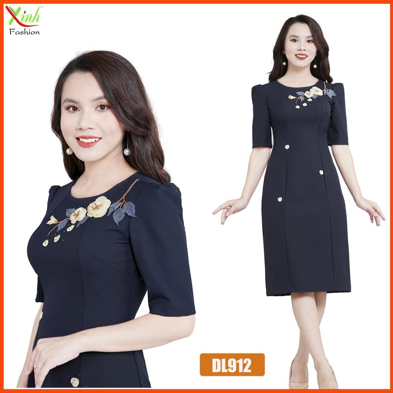 Đầm Suông Tay Lỡ  Kết Hoa Cao Cấp DL912-913 Nữ Dress 3