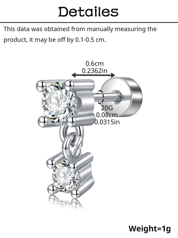 Helix Piercing Earrings, 2 Counts 2025 New Style Stainless Steel Flat Back Earring, Hypoallergenic Cartilage Earring Jewelry for Women 1