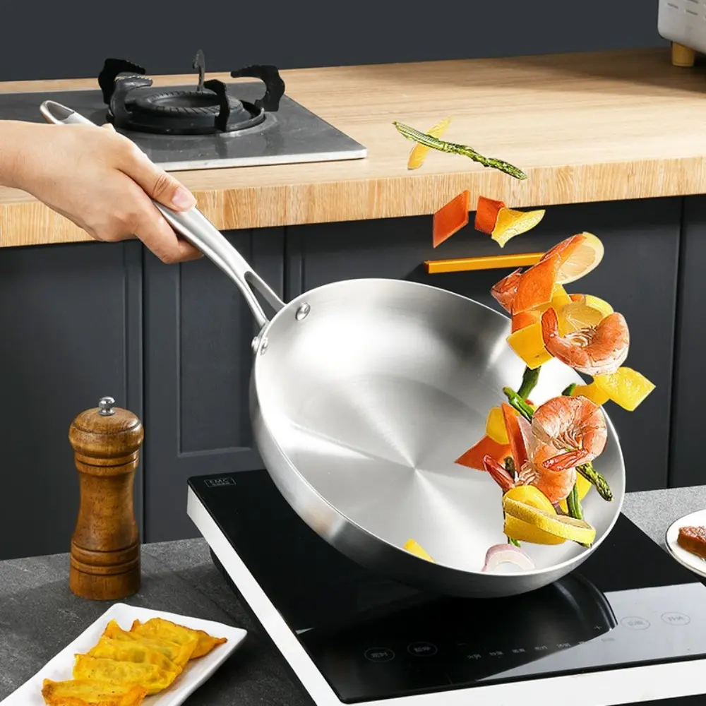 Small 304 Stainless Steel Frying Pan Multi-functional Non-coated NonStick Pan Cooking Tools Foldable Kitchen Cookware Gas Induction Cooker