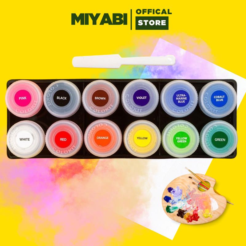 Màu nước acrylic SET 12 MÀU Thiên Long Colokit 15ml chuyên dụng - Màu tươi sáng, an toàn sử dụng - MIYABI STORE