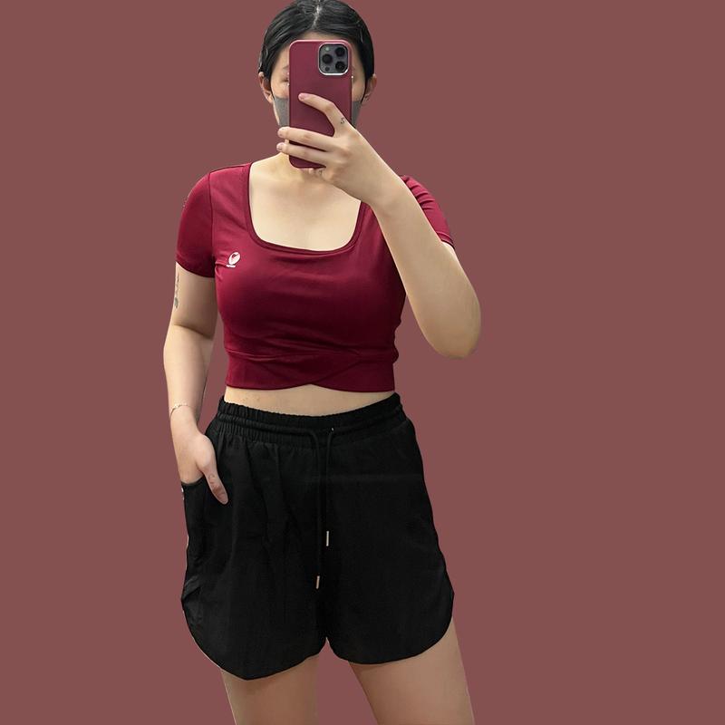 Đồ tập gym nữ bigsize chất thun co giãn 4 chiều- Set đồ tập bigsize nữ áo croptop quần đùi B036