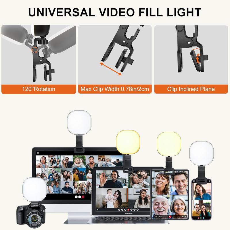 Mini Selfie Light,5 Light Modes Phone Light Clip on, Phone Selfie Ring with Tripod Stand 2000mAh Rechargeable & Adjusted, Ring Selfie Light for Conference/Camera Light-for Makeup/YouTube Live 4