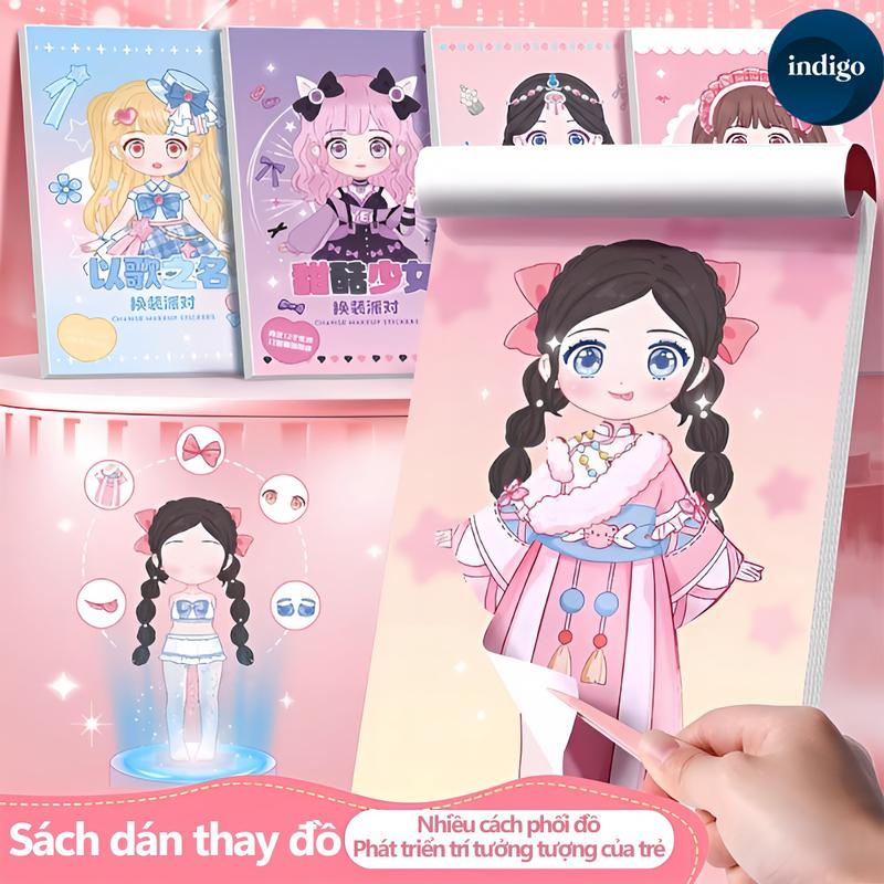 Đồ chơi sách nhãn dán hoạt hình, sách nhãn dán trang điểm, trò chơi xếp hình vật liệu nhãn dán thay đổi khuôn mặt, 20 nhãn dán độc đáo