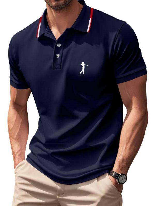 Men's Cartoon Print Mock Neck Polo Shirt, Regular Fit Casual Short Sleeve Top for Summer, Fashion Men's Clothes for Daily Wear, Tropical 0
