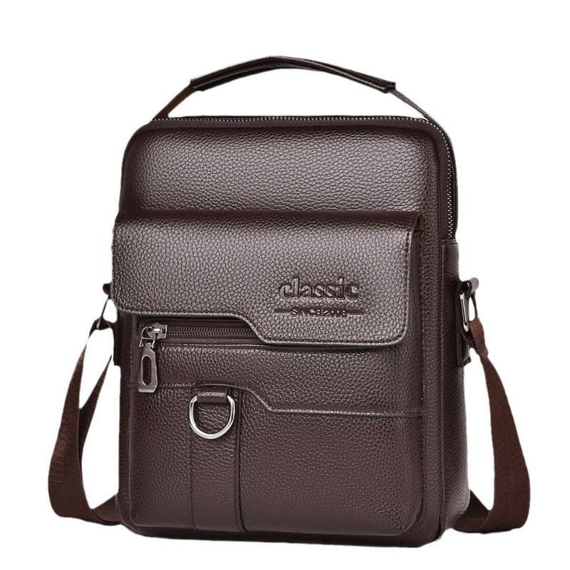 Product Introduction of Casual Solid Color Men's Business Shoulder Bag Flap PU Leather Travel Crossbody Bag Waterproof Large Capacity Zipper Handbag 10