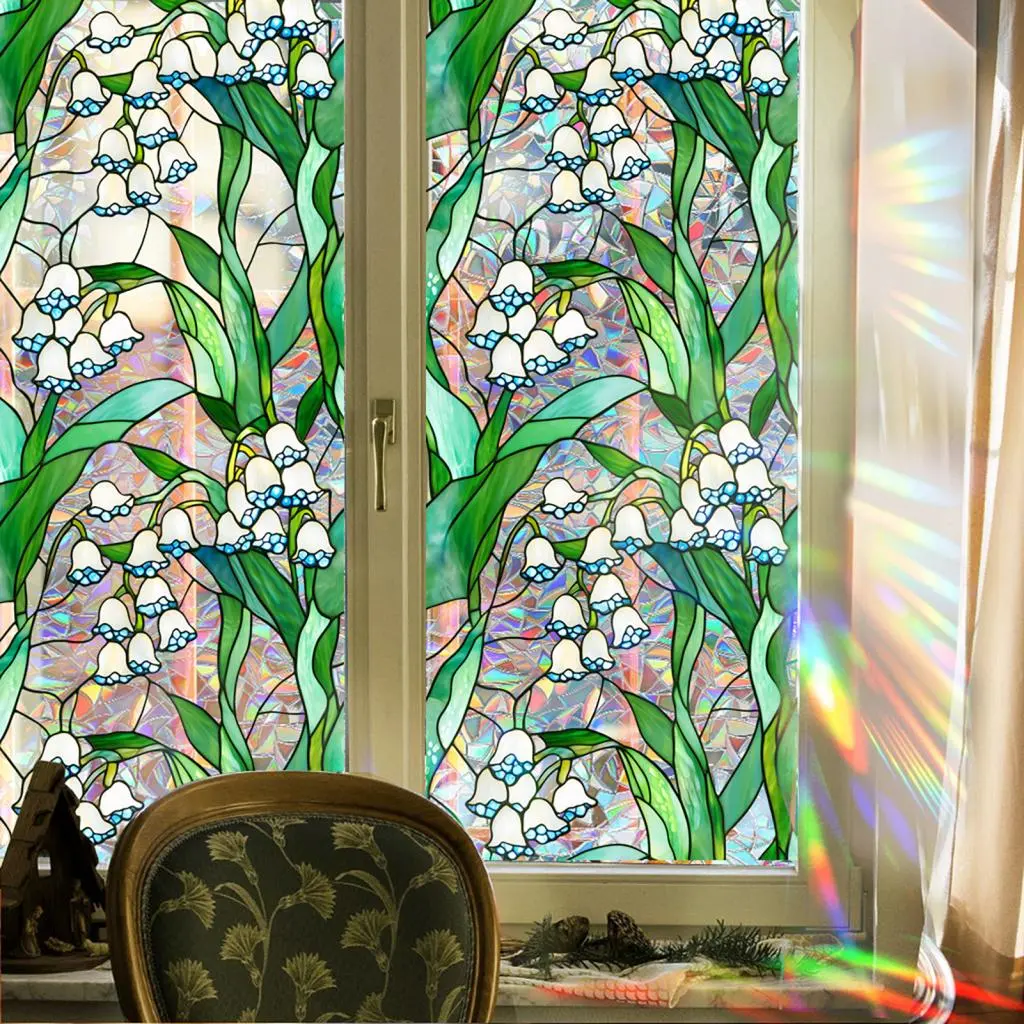 KOE- Window Film Uv Protection Rainbow Visual Window Sticker Colorful Rainbow Window Film for Privacy and Decoration Uv Resistant Static Clings for Room and Bedroom Decor