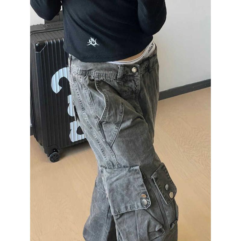 Quần Jean Túi Hộp, Ngoại Cỡ, Phong Cách Chức Năng Mỹ, Unisex, Hợp Xu hướng, Ngoại Cỡ, Thường Ngày, Nhiều Túi, Ống Rộng, Dài Đến Sàn, Được Thu Thập Bởi 1265 Người 4
