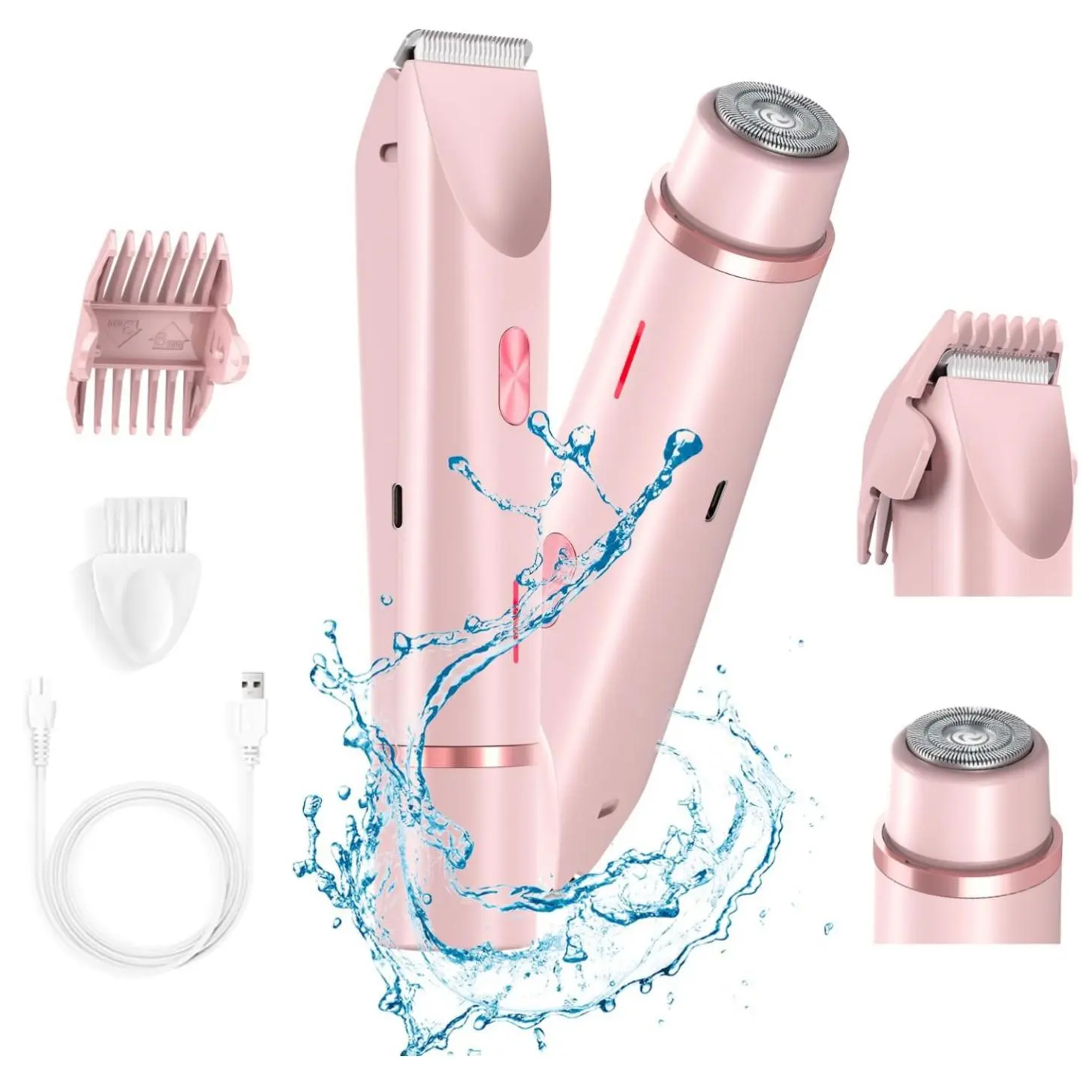 2 in 1 Electric Hair Remover, 1 Set Pink Rechargeable Waterproof Women's Body Shaver, Easy To Use Hair Removal Tool for Face, Lip, Chin, Underarm, Legs
