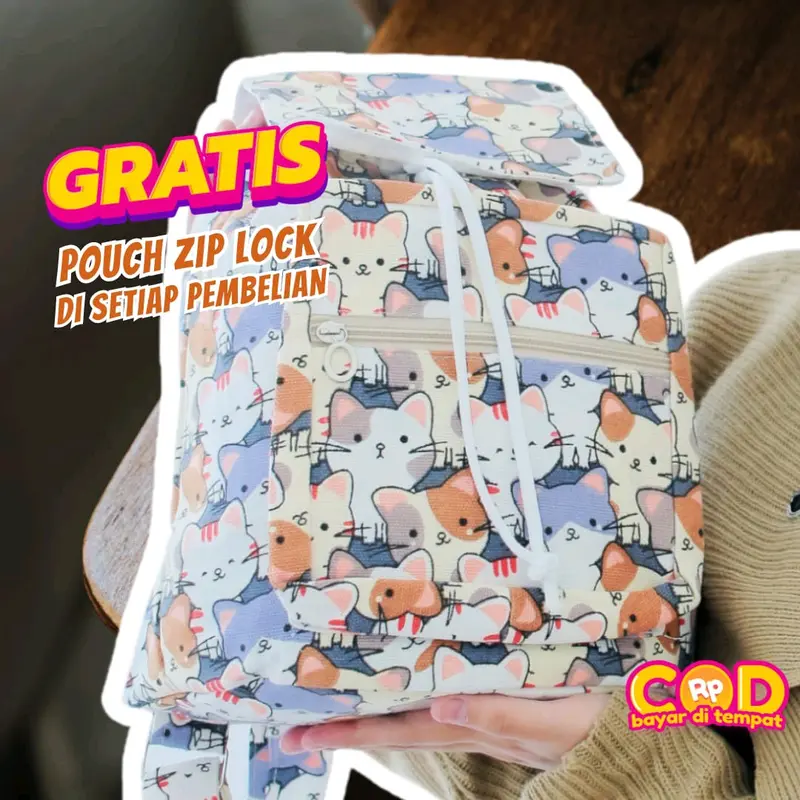 Ransel Kanvas Serut Face Cats 0