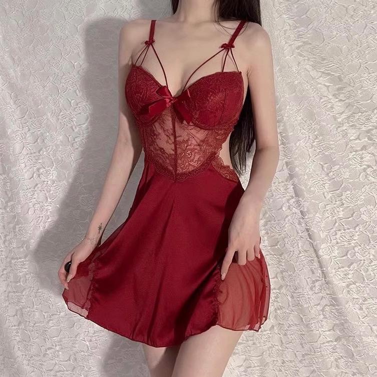 Váy ngủ lụa phối ren cap cấp, quyến rũ sexy M9 có mút ngực đồ Nữ Lụa