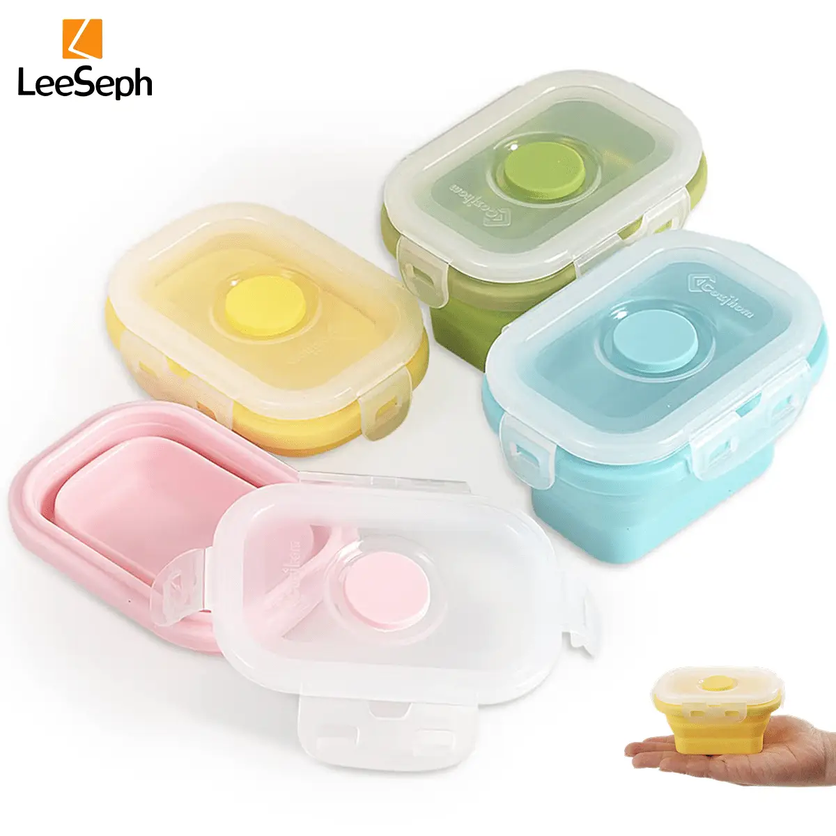 Set Bekas Penyimpanan Makanan Silikon Boleh Dilipat, 4 Keping, Kalis Bocor, Boleh Ditindan, Bekas Penyusun Makanan Snek, Sesuai untuk Bekerja, Berkhemah, Mendaki Plastik Kitchenware
