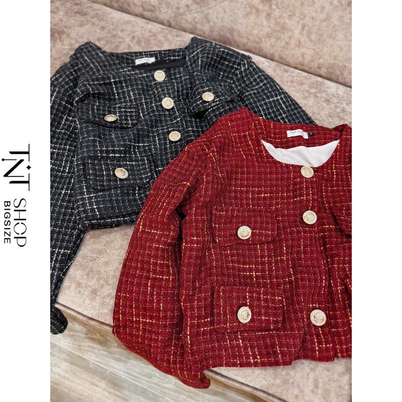 ÁO KHOÁC DẠ TWEED BIGSIZE GIẢ TÚI ĐÍNH NÚT TNT SHOP BIGSIZE 60KG 90KG Nữ Women Jacket Top