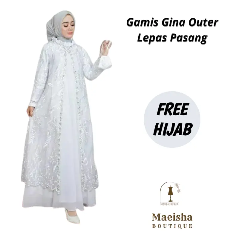 Gamis Gina Dress Outer Lepas Pasang Free Hijab - Gamis Pesta 0