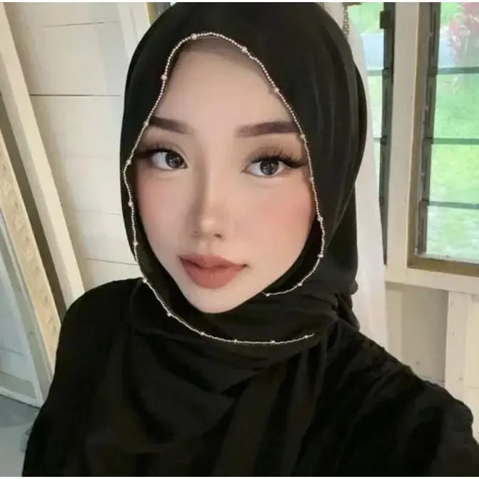 Metal Bead Chain Chiffon Hijab, tudung Shawl with Beaded Chain