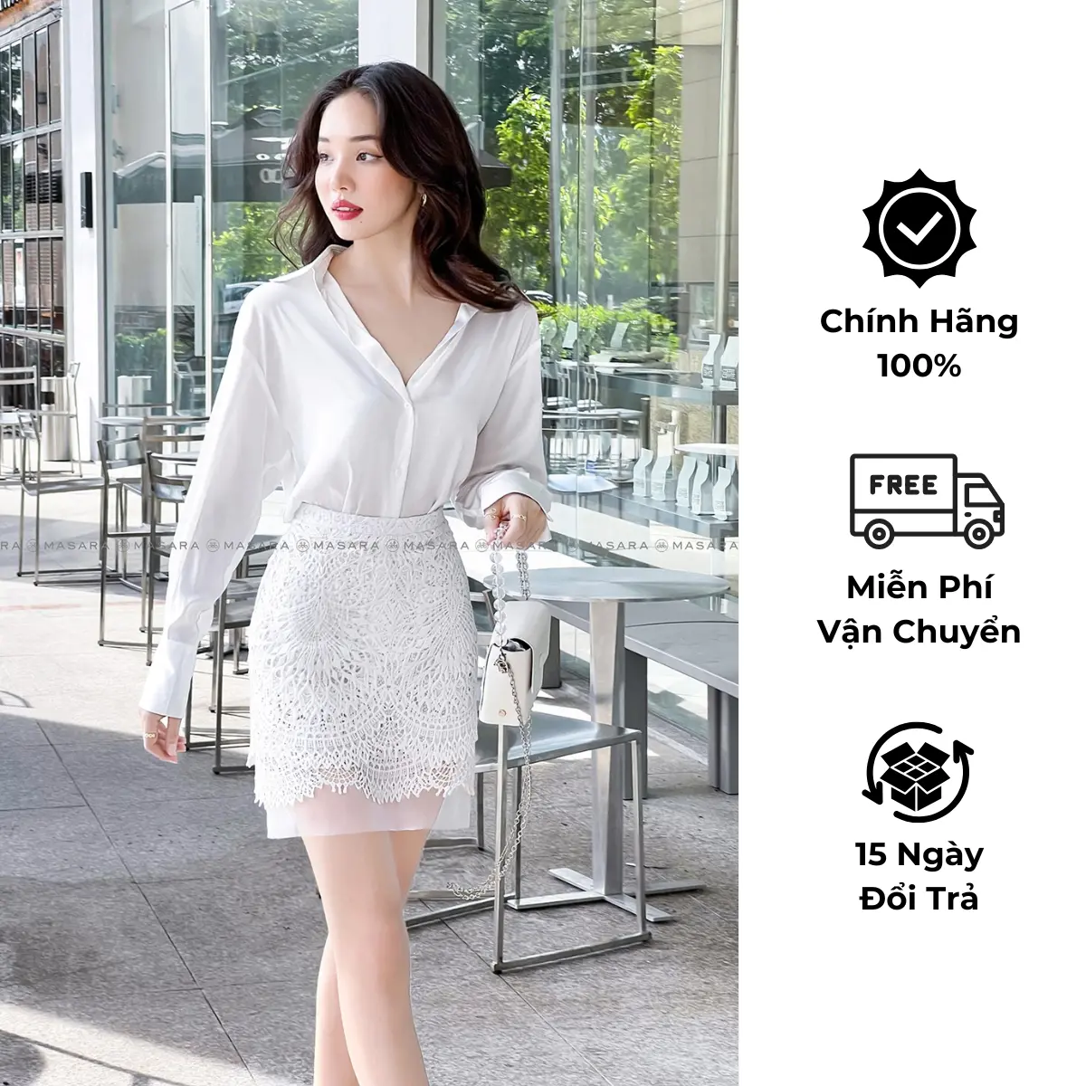 CHÂN VÁY REN 2 LỚP PHỐI LƯỚI MÀU TRẮNG