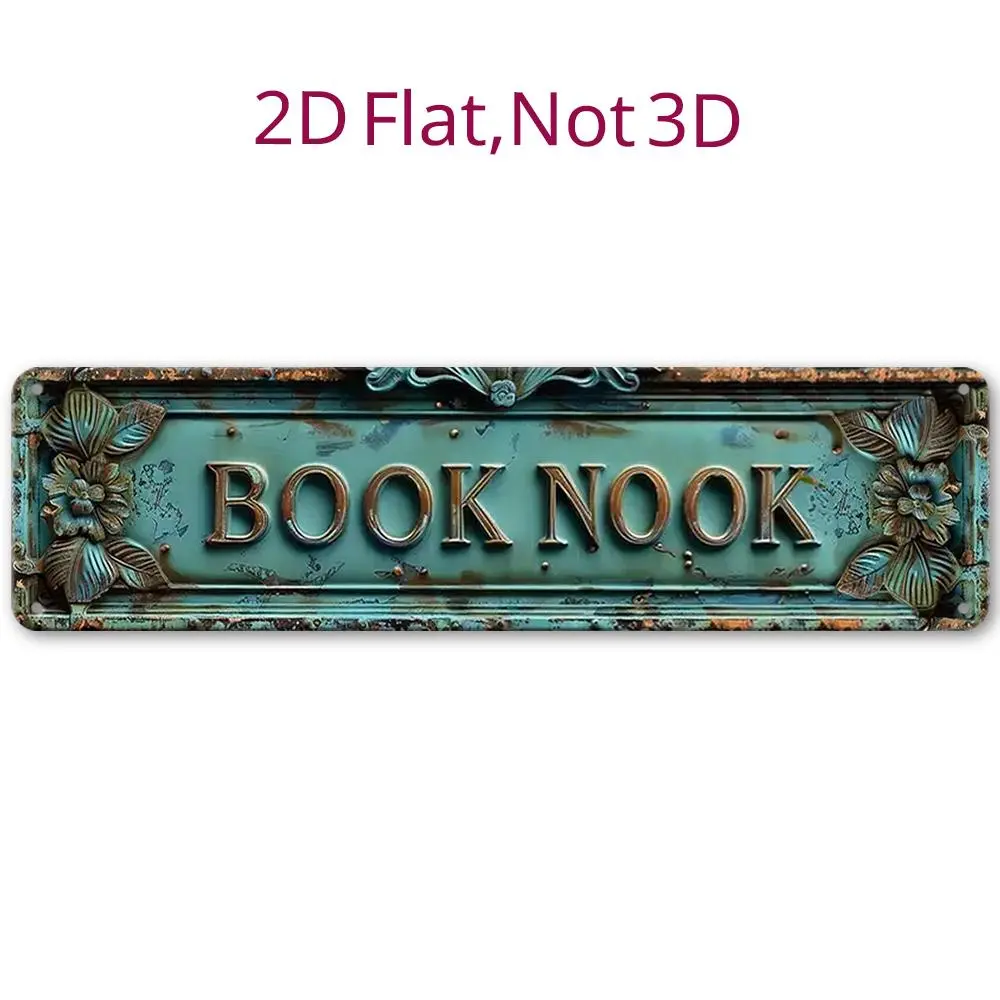 Vintage Book Nook Themed Sign, 1 Count Flower & Leaf & Letter Pattern Room Decor Wall Art, Winter Decoration for Home Farmhouse Bedroom, Decoration Items, Signage, Decorating
