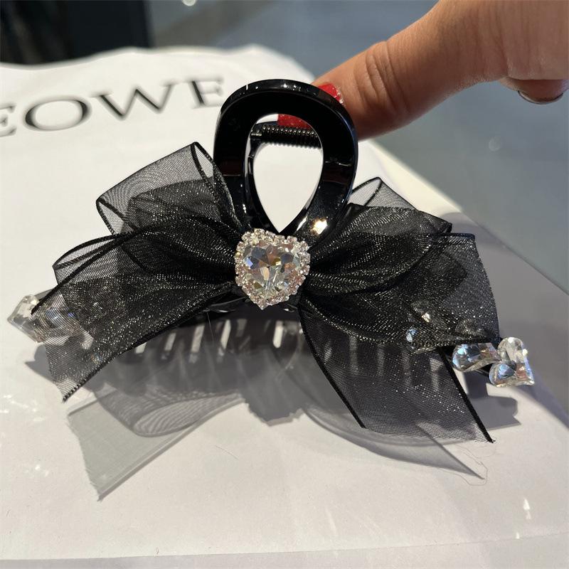 Kẹp càng cua nơ voan đính đá hoa trà, trái tim 198 13cm