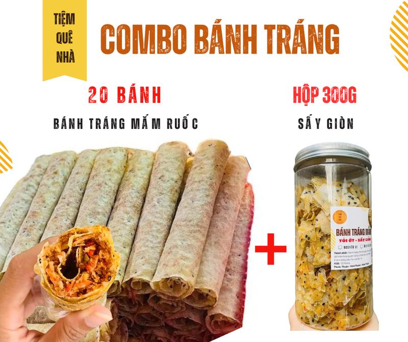 COMBO BÁNH TRÁNG "20 Bánh nướng mắm ruốc + Hủ 300g sấy giòn mắm tỏi ớt" - Đặc sản Phan Rang - Tiệm Quê Nhà - Snack Ăn Vặt Food
