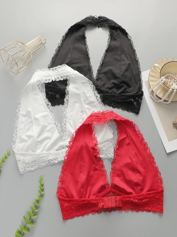 Women's Floral Lace Halter Bra, Casual Comfy Breathable Wireless Bra, Softness Lingerie for All Seasons 1