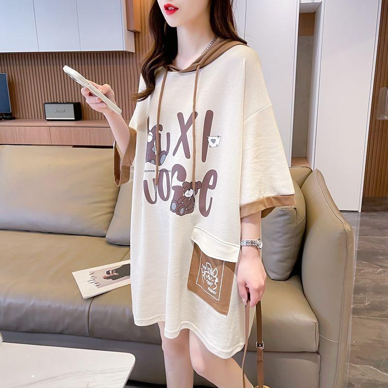 Product Introduction of Áo Thun Ngắn Tay Có Mũ Trùm Đầu, Dành Cho Nữ, Phong Cách Hàn Quốc, Dáng Rộng Vừa Vặn, Dễ Phối Đồ Đi Chơi, Màu Tương Phản, Áo Tay Lửng Ngoại Cỡ Thời Trang, Mùa Hè 2024 Hàng Mới Về Women Top Hoodie Cổ Tròn 13