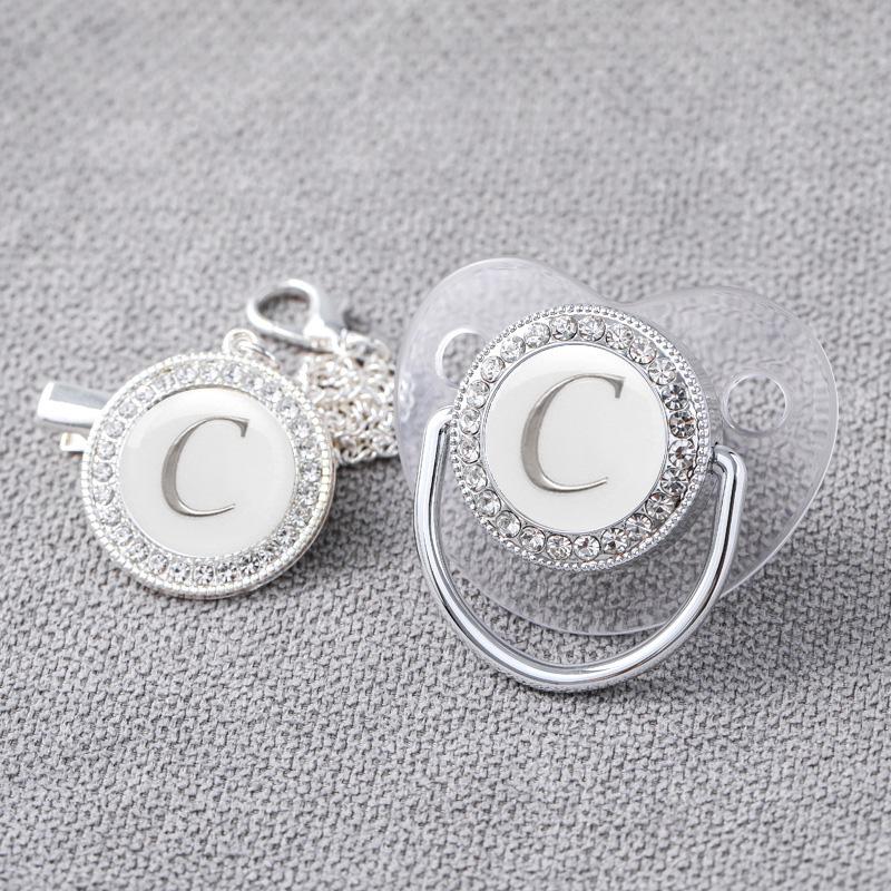 Baby  Pacifier Clips Newborn Luxury Pacifiers Holder Letter Silver Bling Infant Transparent Silicone Nipple 8