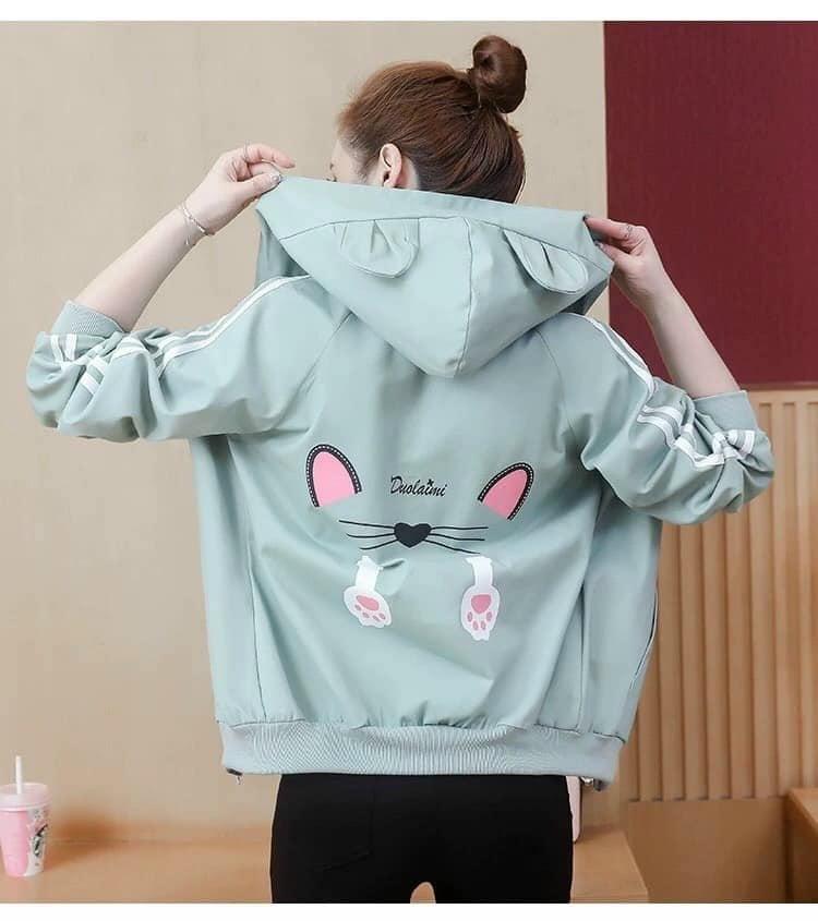 Product Introduction of Áo khoác dù 2 lớp - có nón phối tai nhỏ - chống nắng - In chữ đơn giản Nữ Women Jacket Top Jean 14