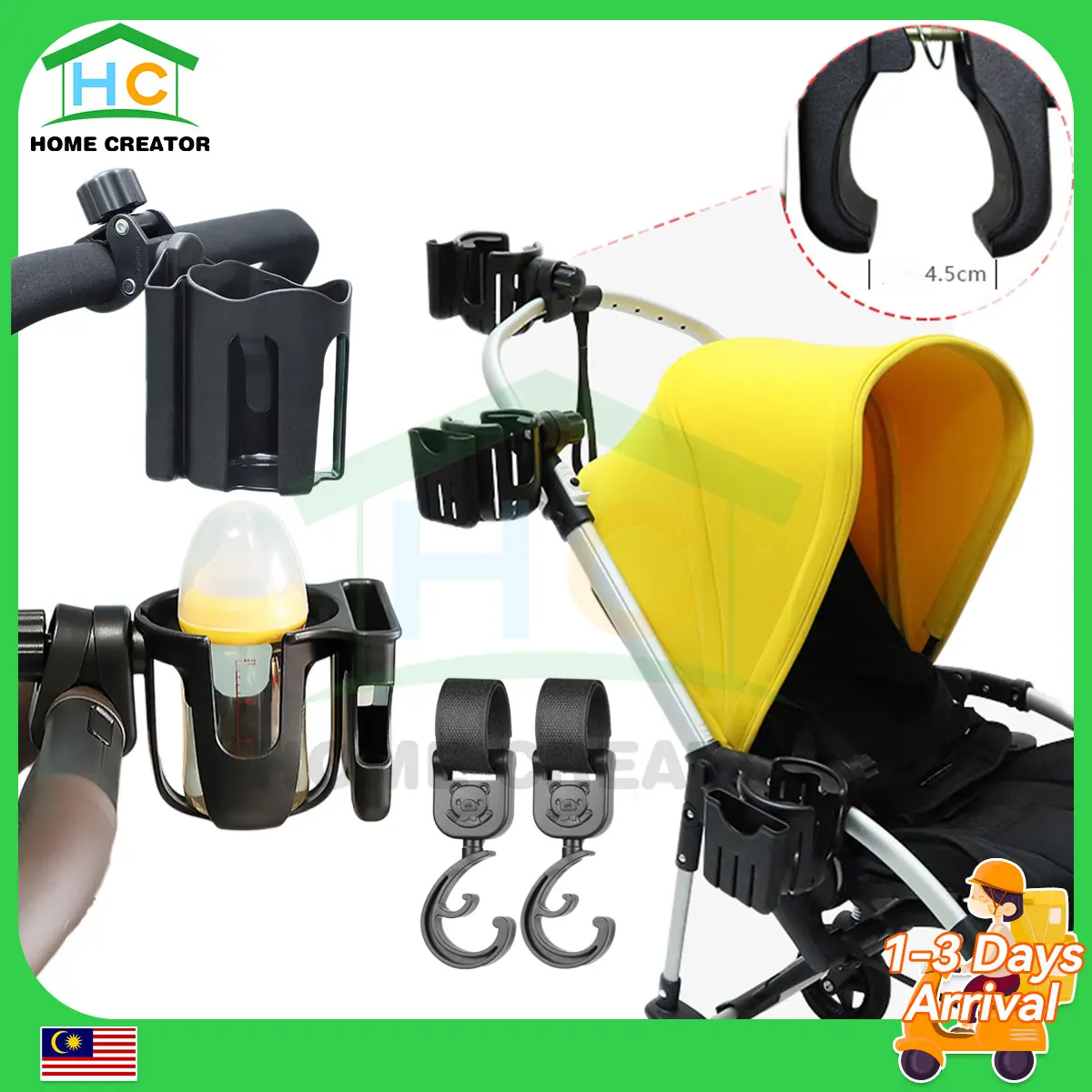 Baby Stroller Cup Holder With Hooks Rack Children Bicycle Cart Bottle Rack Kids Bicycle Milk Water Pushchair Carriage Stroller Accessories