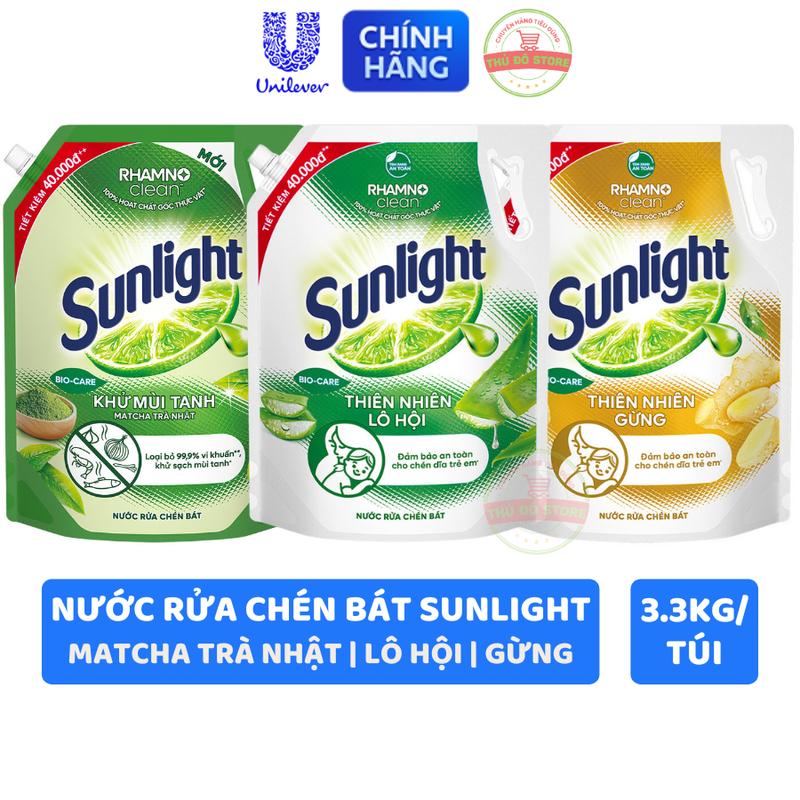 Nước Rửa Chén Bát Sunlight Thiên Nhiên Lô Hội | Gừng| Matcha Trà Nhật - Túi 3.3KG