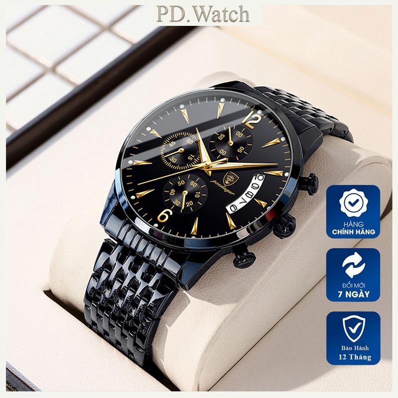 Đồng Hồ Nam POEDAGAR Full Đen Đồng Hồ Đeo Dây Thép Sang Trọng Tinh Tế GiàY Đeo Tay Watch