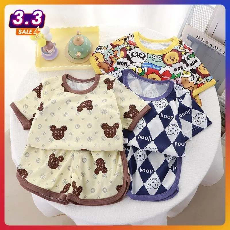 Bộ cộc tay cho bé trai bé gái, bộ quần áo cộc thun lạnh trẻ em mùa hè GinBabyWear 2024 Len Jean