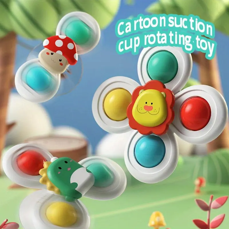Cartoon Animal Design Suction Cup Spinner Toy, 3 Counts/set Rotating Top Toy, Best Gift Toy 4