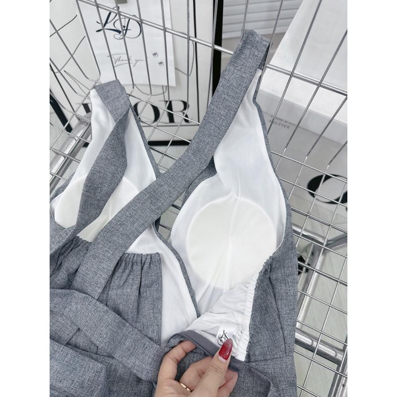 YẾM JUMPSUIT XẺ NGỰC Cột nơ sau QUẦN ỐNG RỘNG jum cổ yếm quần xuông sang chảnh 1