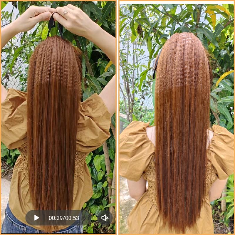 Tóc cột thẳng dài bấm phồng Women Nữ Tóc Giả Wig