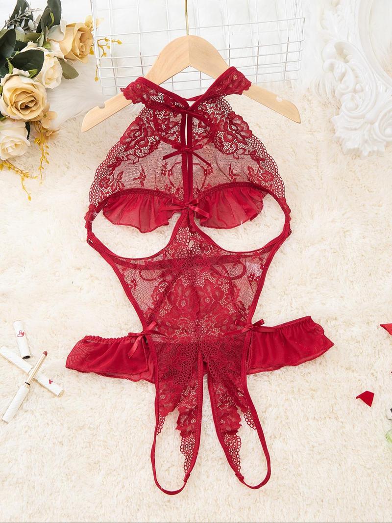 Product Introduction of Women's Cut Out Backless Sheer  Floral Lace Lingerie Bodysuit, Sexy Comfy Breathable Open Crotch  Design Cami Bodysuit for Daily Wear, Women's Lingerie for All Seasons 7