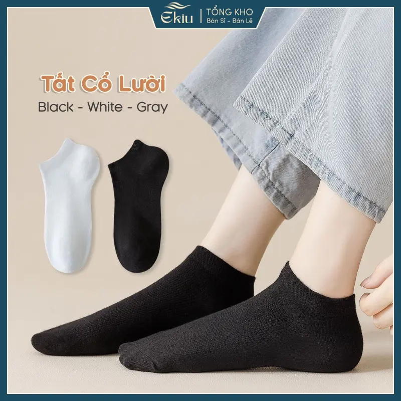 Tất vớ cổ lười nam nữ chât liệu cotton co giãn bốn chiều, phong cách đơn giản dễ phối đồ - Ekiu Shop