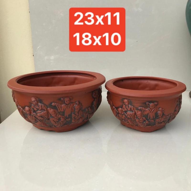  GV. Chậu Tròn bát tiên bonsai cây cảnh mini màu đỏ gốm Bát tràng 2 size SP861 