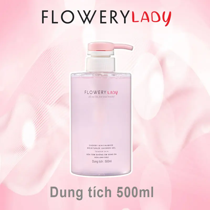 [ Độc quyền live stream ] Sữa tắm dưỡng trắng da Niacinamide hương Hoa Anh Đào Flowery LADY 500ml 1