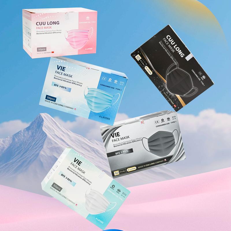 100 Cái Khẩu Trang Y Tế 4 Lớp 2 HỘP Kháng Khuẩn Cửu Long VIE Mask
