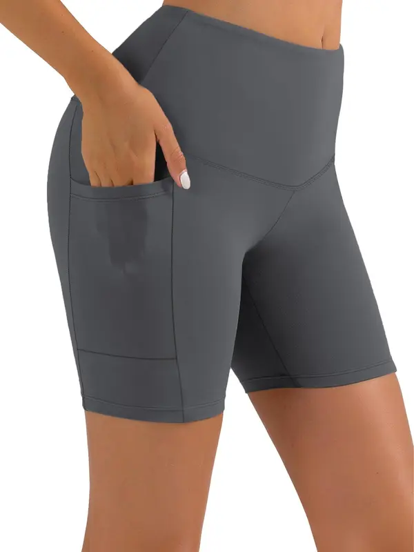 Women's Solid High Waist Pocket Leggings, Casual Comfy Skinny Shorts for Yoga Gym Workout, Ladies Summer Bottoms 6