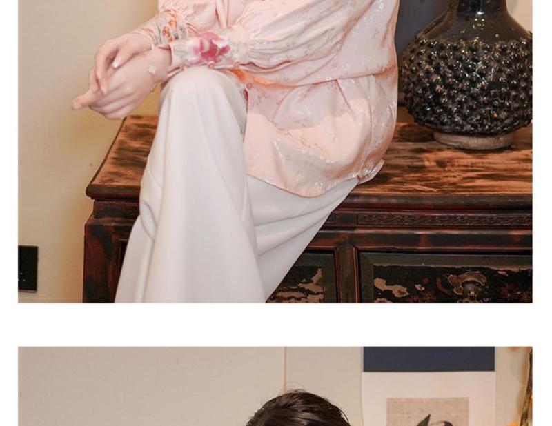 Product Introduction of Loose Version New Chinese Style Women's Shirt 2023 New Chinese Style Ethnic Style Tang Costume Top Long Sleeve Stand Collar Women 23