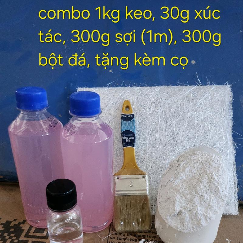  Keo composite bộ sản phẩm gồm 1kg keo hồng 300g sợi thủy tinh 300g bột đá 30g chất xúc tác tặng kèm cọ quét 