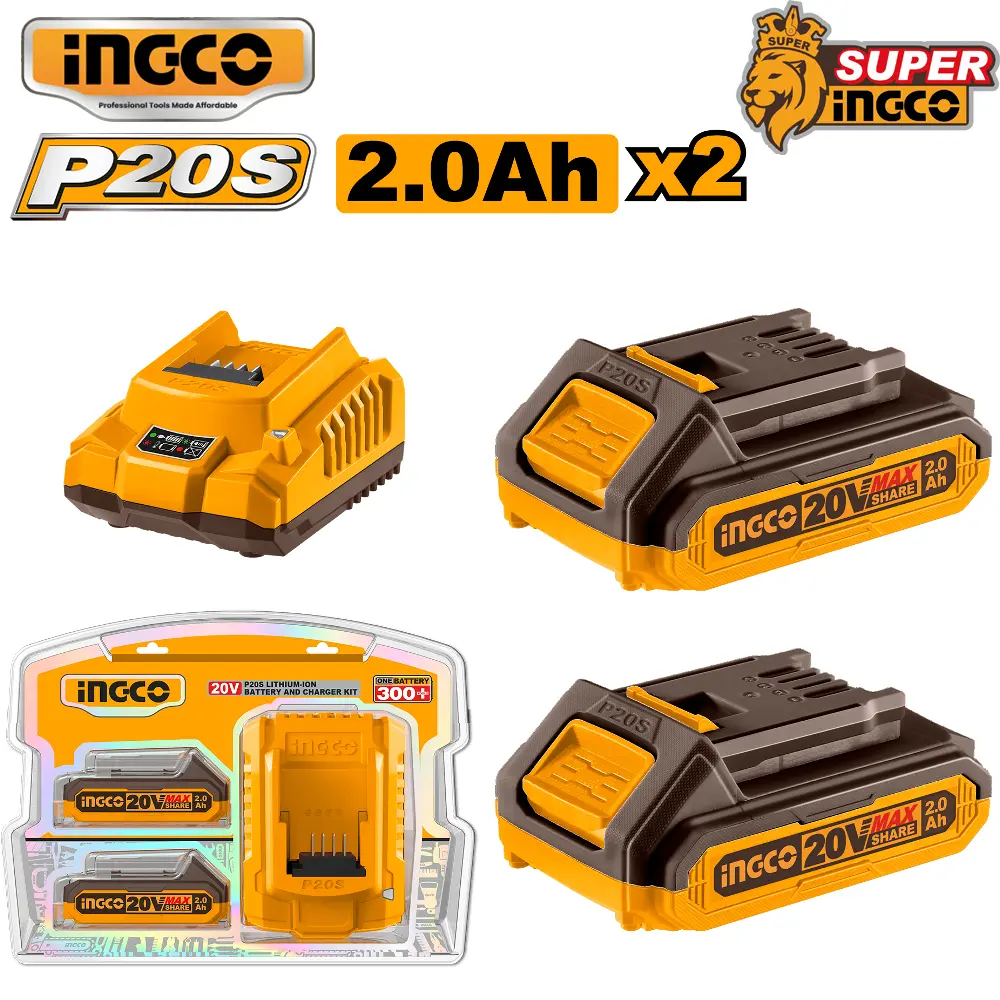 Bộ combo 2 Pin 20V 2.0Ah và 1 sạc Ingco FBCPK1222