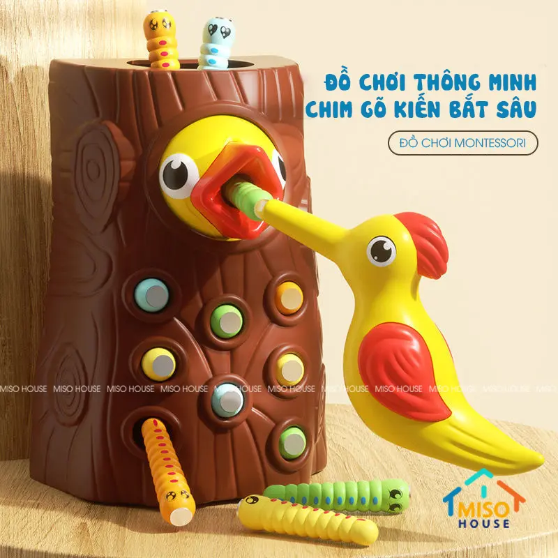 Đồ chơi giáo dục, Bộ chim gõ kiến bắt sâu cho bé trai bé gái 1 2 3 4 tuổi phát triển trí tuệ montessori.