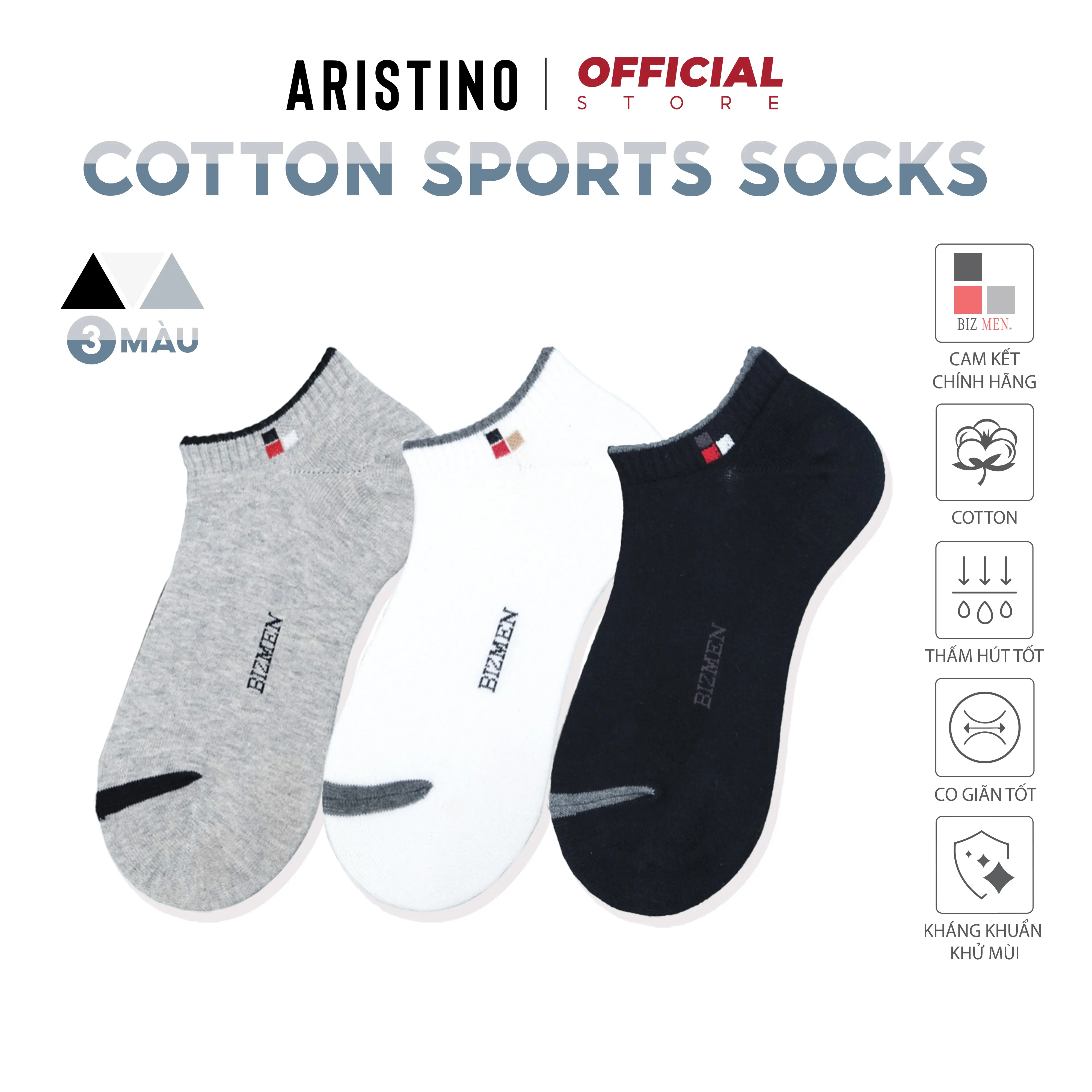 Tất, vớ nam công sở ARISTINO Bizmen cổ ngắn cotton mềm mịn kháng khuẩn khử mùi chống hôi chân - CSP05