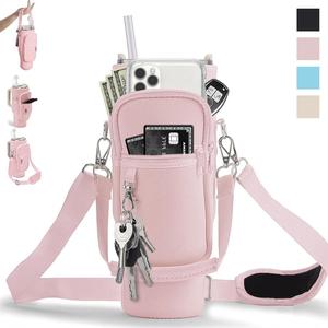 Bolsa de transporte de botellas de agua multifuncional, soporte para botellas de agua (1 unidad) con funda para teléfono, portavasos para tazas para senderismo, camping y uso al aire libre