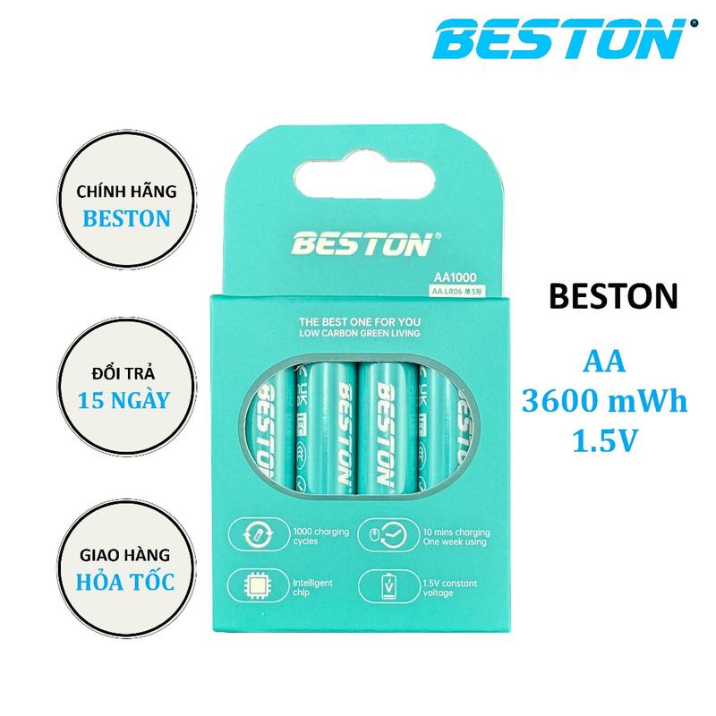 Hộp 4 viên pin sạc Beston AA (2A) 1.5V, dung lượng cao 3600mWh