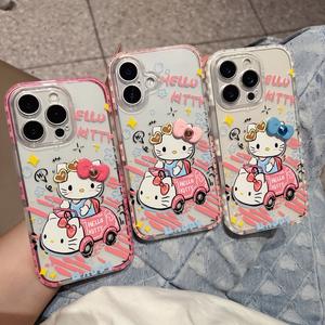 Hello Kitty กันชนรถเข้ากันได้กับ iPhone 16, เคสการ์ตูน, เหมาะสำหรับ Apple 16 Pro Max, ฤดูร้อนใหม่, เด็กผู้หญิง 13 Pro, 12, 11, XR, 12 Pro, 14 Pro Max, นุ่ม, คุณภาพระดับพรีเมียม, ดีไซน์น่ารัก, การกระจายความร้อน