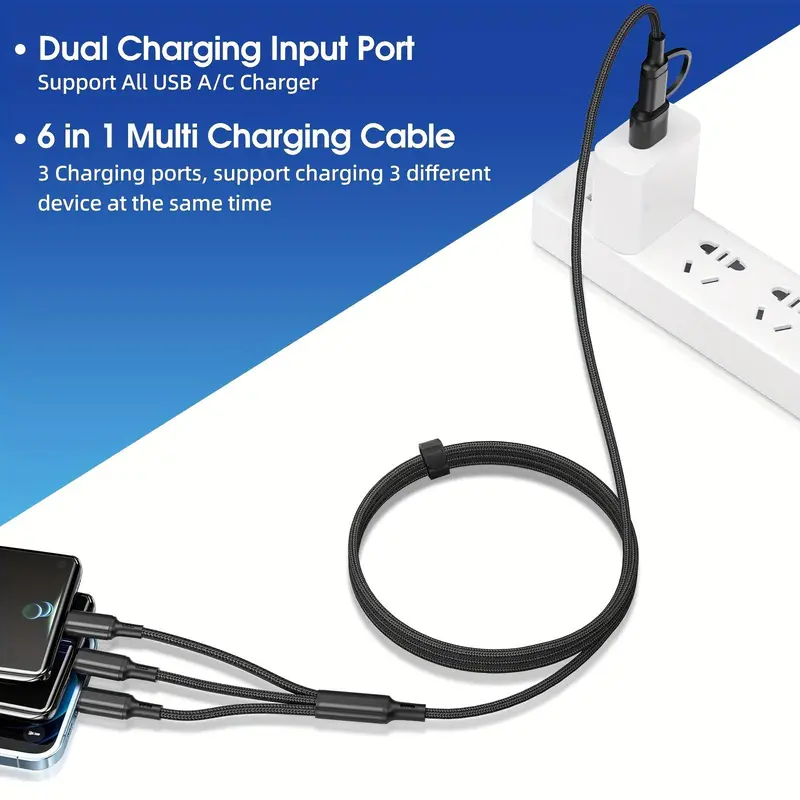 USB 5 In 1 A/C to L/C/M Fast Charging Cable, 3.94ft/120cm 47.24inch Durable Charging Cable, Multifunctional Charger Cable for Home Car Office Use 3